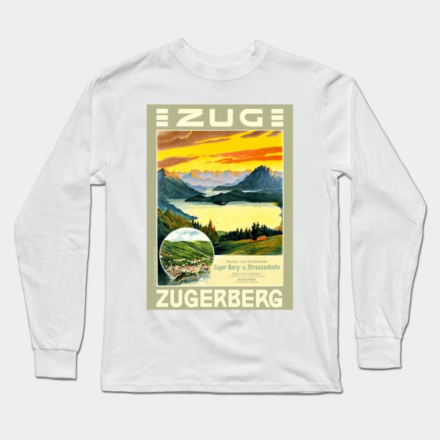 Zug Zugerberg Swiss Funicular Railway  - Vintage Swiss Mountain Travel Poster Long Sleeve T-Shirt by Naves